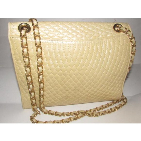 Bally Vintage Pale Yellow Quilted Leather Envelope Snap Closure Shoulder Bag - Picture 5 of 12